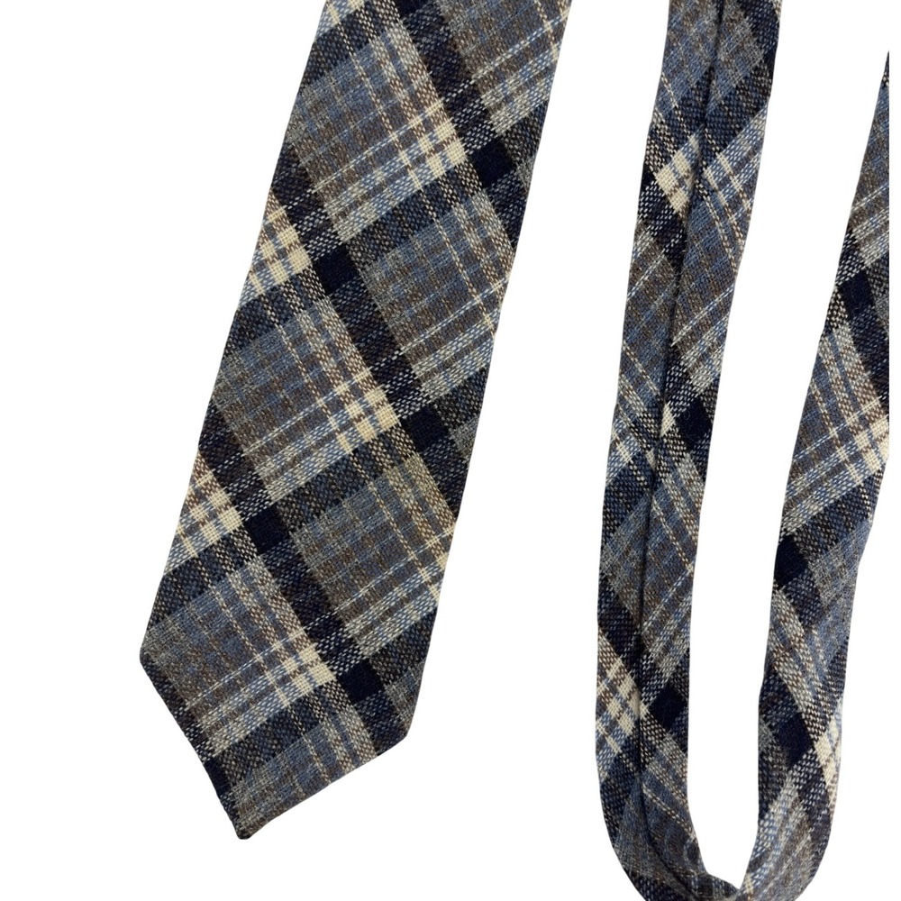 Macy's Mens Store‎ Blue Plaid 100% Lambswool Tie Scotland 58x3 Vintage